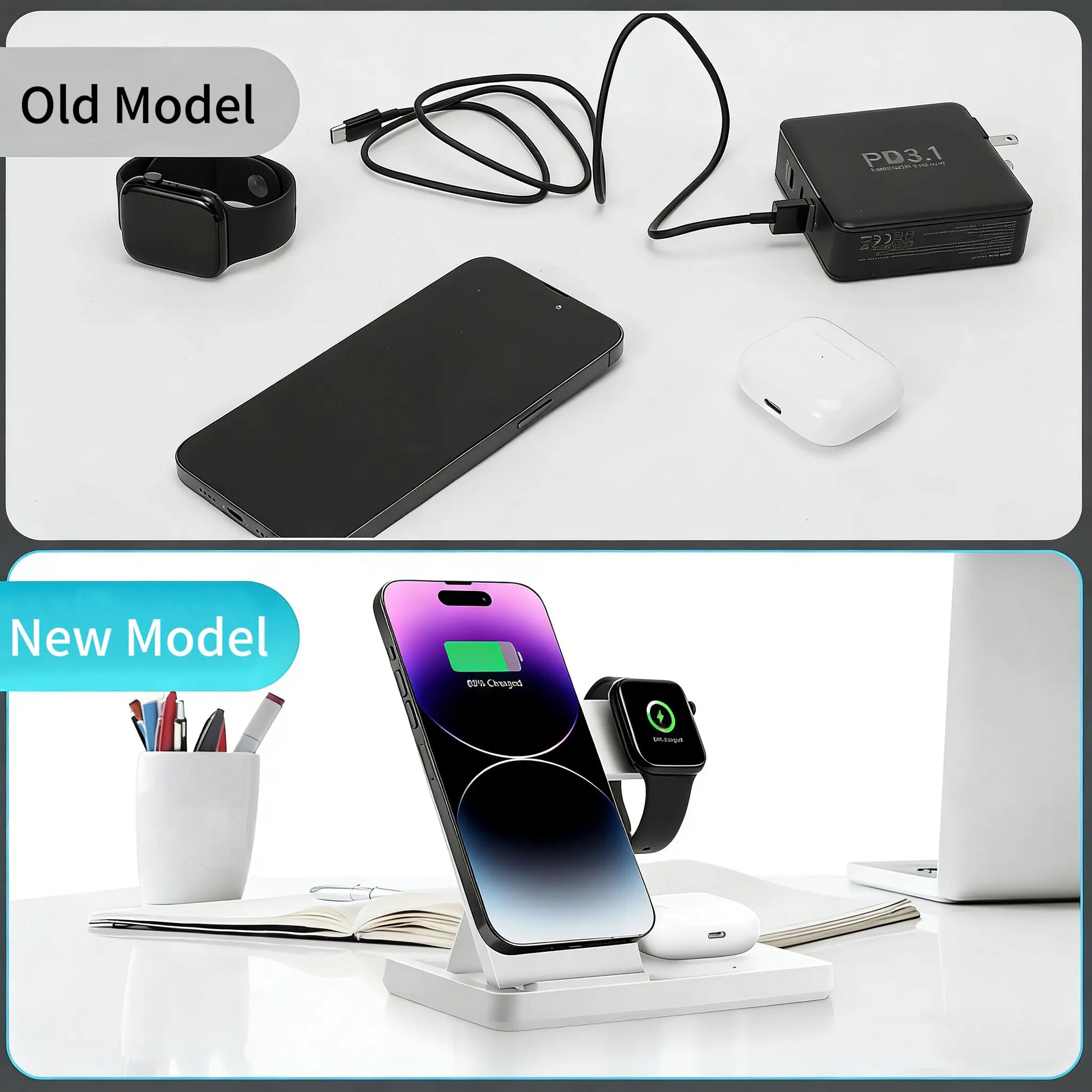 3 in 1 Magnetic Wireless Charger Qi2 15W Fast Charging Station for Iphone Apple Watch Airpods