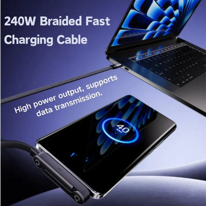 Sideways Phone Charger, 2 in 1 Invisible Holder Charger Cable, 240W Braided Fast Charge Cable with Built-In Phone Stand, 2026 New Foldable Durable USB-C Cord for Phone
