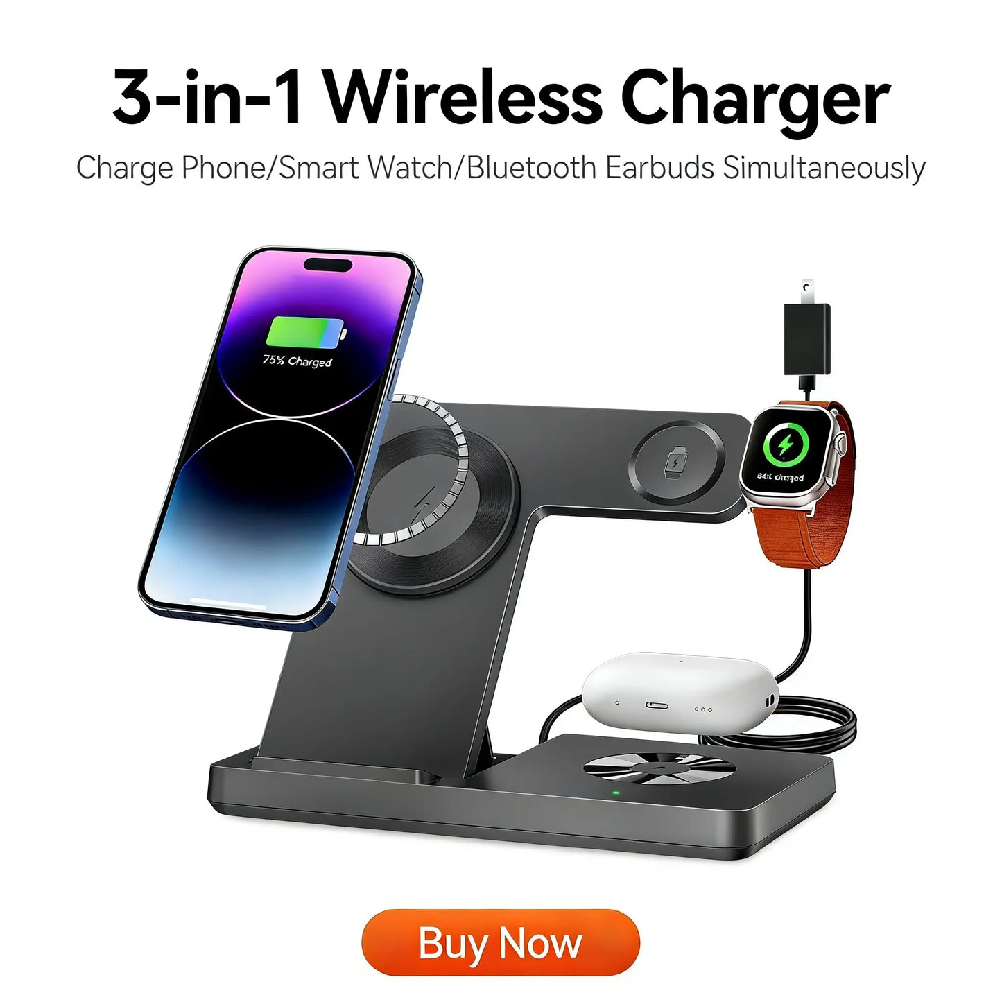 3 in 1 Magnetic Wireless Charger Qi2 15W Fast Charging Station for Iphone Apple Watch Airpods